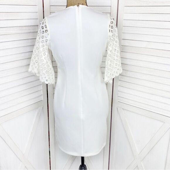 Alexia Admor Lace Front Bell Sleeve Sheath Dress Small Ivory White Half Sleeve - Picture 4 of 13
